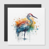 Carte Magnétique Grue colorée debout dans l'eau (Devant / Derrière)