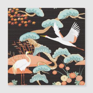Carte Magnétique Grues, hérons : motif japonais d'oiseaux.