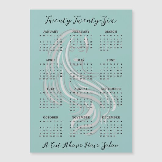 Carte Magnétique Hair Salon Design 2026 Calendar Magnetic Card (Devant)