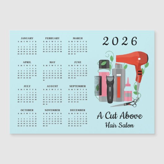 Carte Magnétique Hair Stylist Design 2026 Calendar Magnetic Card (Devant)