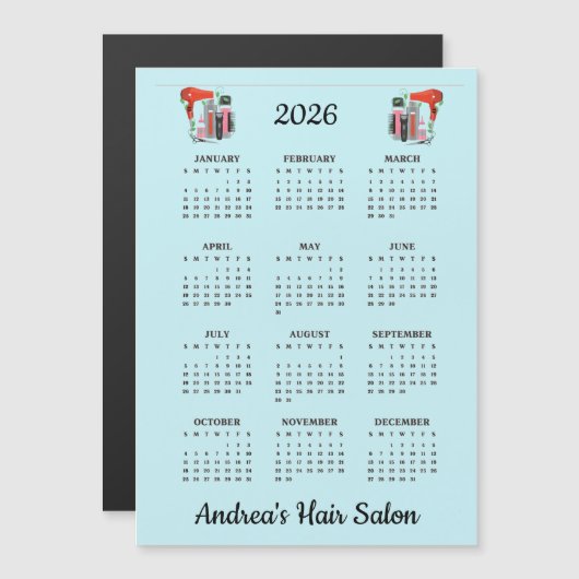 Carte Magnétique Hair Stylist Design 2026 Calendar Magnetic Card (Devant / Derrière)