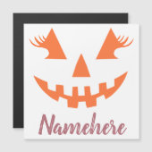 Carte Magnétique Halloween Citrouille Jack-o'-lantern fille personn (Devant / Derrière)