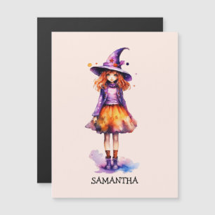 Carte Magnétique Halloween Cute Kid Witch Personnalisé