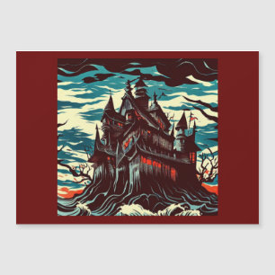 Carte Magnétique Halloween - Haunted Castle Woodcut 4
