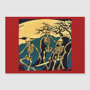 Carte Magnétique Halloween - Skeletons Woodcut 4