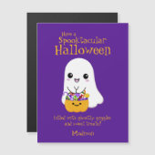 Carte Magnétique Halloween Spooktaculaire mignon Fantôme pourpre (Devant / Derrière)
