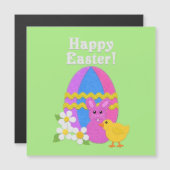 Carte Magnétique Happy Easter Felt Look Easter Egg Bunny Chick (Devant / Derrière)
