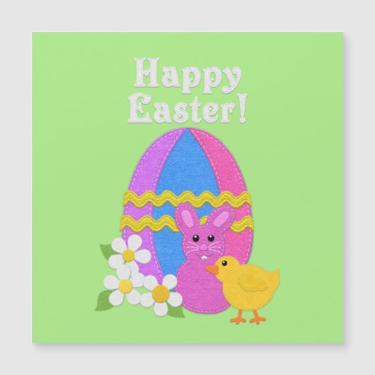 Carte Magnétique Happy Easter Felt Look Easter Egg Bunny Chick (Devant)
