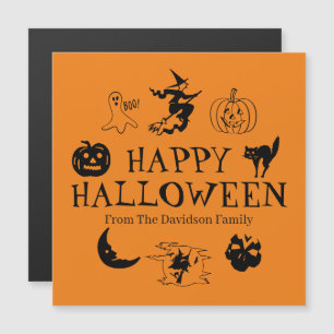 Carte Magnétique Happy Halloween nom personnalisé noir & orange aim