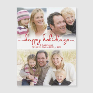 Carte Magnétique Happy Holidays Main Lettré Script Photo Collage