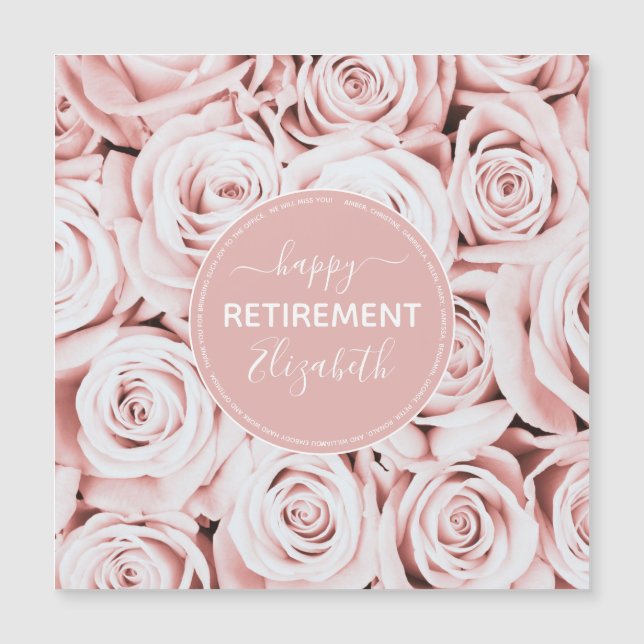Carte Magnétique Happy Retirement blush rose roses nom (Devant)