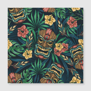 Carte Magnétique Hawaï Tiki Masque Motif tropical