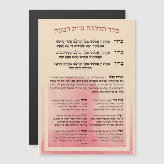 Carte Magnétique Hébreu Hadlakat Nerot Chanukah - Bénédiction Menor (Devant / Derrière)