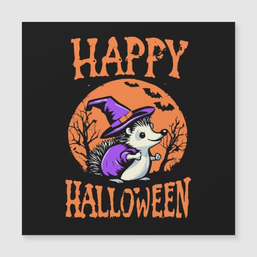 Carte Magnétique Hérisson de la sorcière de Halloween joyeux (Devant)
