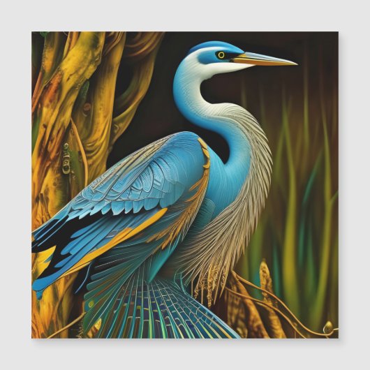 Carte Magnétique Héron bleu à Reeds (Devant)