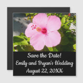 Carte Magnétique Hibiscus rose Fleur tropicale (Devant / Derrière)