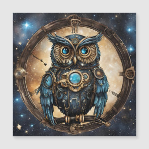 Carte Magnétique Hibou Steampunk contre le ciel galactique
