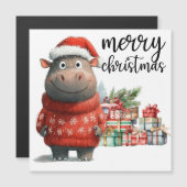 Carte Magnétique Hippo Thème de Noël pour Amoureux des animaux (Devant / Derrière)