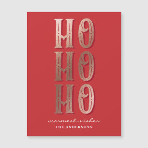 Carte Magnétique Ho Ho Ho. Typographie de Noël rouge. Père Noël