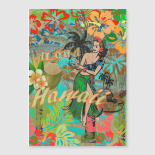 Carte Magnétique Hula Vintage Floral Graphisme Floral Hawaii