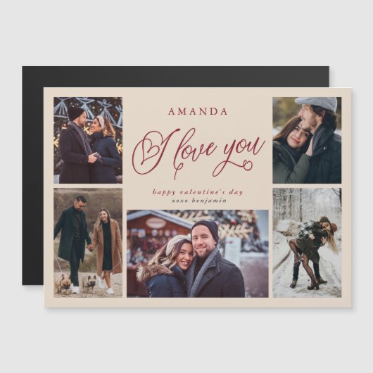 Carte Magnétique I Love You Photo Collage Saint Valentin (Devant / Derrière)