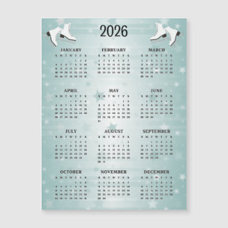 Carte Magnétique Ice Skates Design 2026 Calendar Magnetic Card