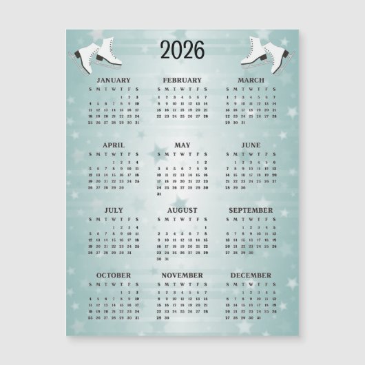 Carte Magnétique Ice Skates Design 2026 Calendar Magnetic Card (Devant)