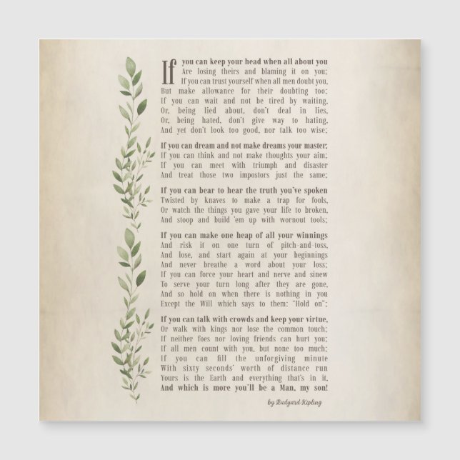 Carte Magnétique IF, Poème inspiré de Rudyard Kipling (Devant)