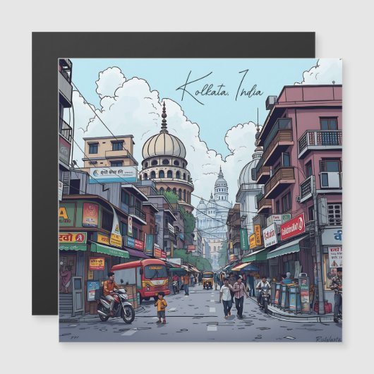 Carte Magnétique Illustration Ai de Calcutta, Inde (Devant / Derrière)