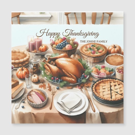 Carte Magnétique Illustration de Thanksgiving à l'aquarelle (Devant)