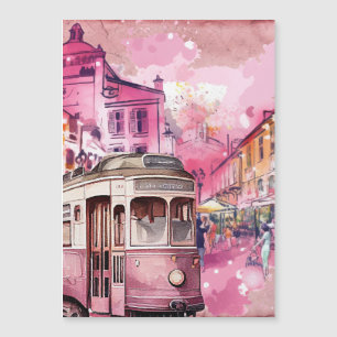 Carte Magnétique Illustration du paysage de voiture à chariot rose
