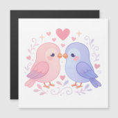 Carte Magnétique Illustration romantique pastel d'adorables oiseaux (Devant / Derrière)