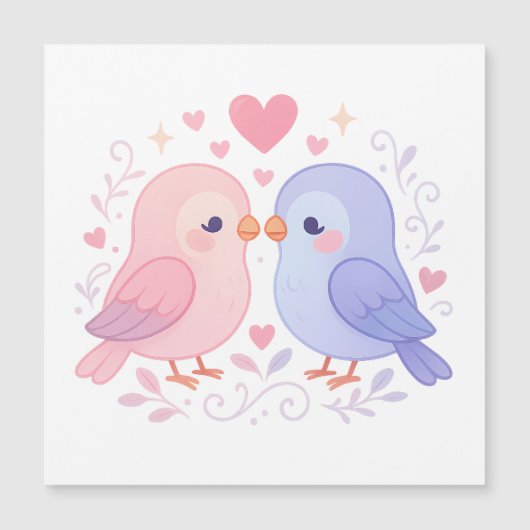 Carte Magnétique Illustration romantique pastel d'adorables oiseaux (Devant)