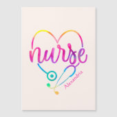 Carte Magnétique "Infirmière" avec stéthoscope en forme de coeur (Devant)