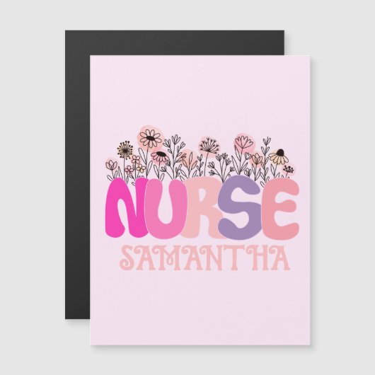 Carte Magnétique Infirmière florale (Devant / Derrière)