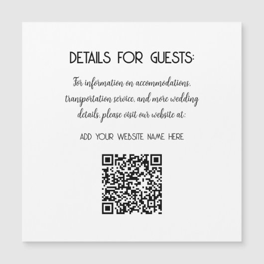 Carte Magnétique Informations sur le mariage Invités Code QR Élégan (Devant)
