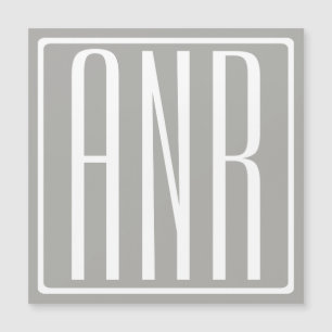 Carte Magnétique Initiales Monogramme Blanc Sur Gris Clair
