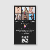 Carte Magnétique instagram 6 photos code qr noir business aimant (Devant)