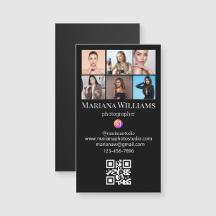 Carte Magnétique instagram 6 photos code qr noir business aimant