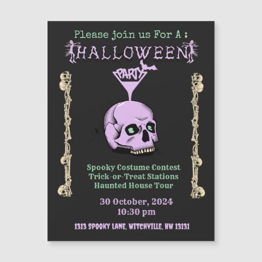 Carte magnétique Invitation Halloween Crâne éffray (Devant)