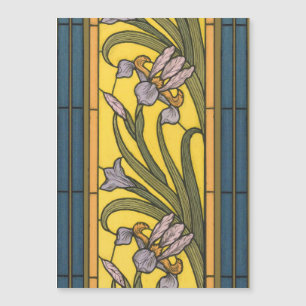 Carte Magnétique Iris Fleur Art Nouveau Vitrail Bleu Or