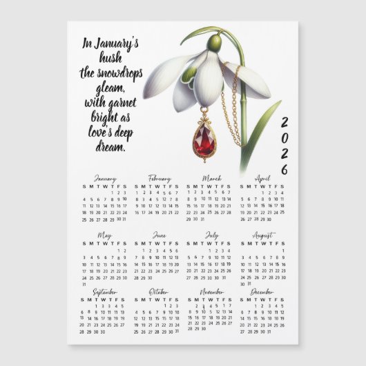 Carte Magnétique January Birth Flower & Stone Calendar (Devant)