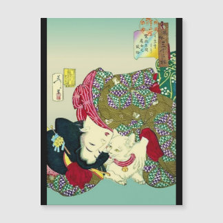 Carte Magnétique Japanese Women and Cat