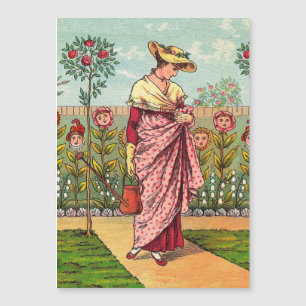 Carte Magnétique Jardin Cultivation Flower Woman Art Antique