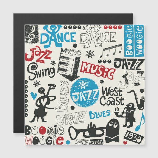 Carte Magnétique Jazz Doodle : Mélange de Musique Eclectique (Devant / Derrière)