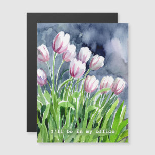 Carte Magnétique Je serai dans mon bureau Tulipes aquarelle