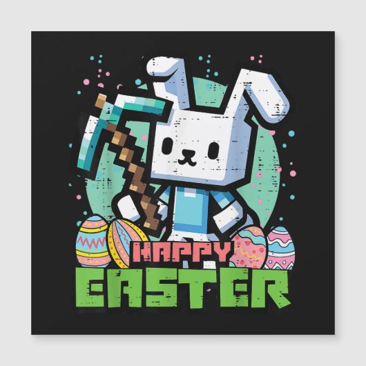Carte Magnétique Jeu de pixels de lapin de Pâques heureux  (Devant)