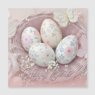 Carte Magnétique Joie de Pâques Douce avec Motif Floral