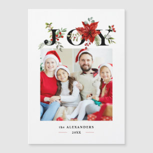 Carte Magnétique Joie festive colorée avec Poinsettias et Berries