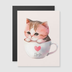 Carte Magnétique Joli Chat Rose-Blanc dans une Tasse à Thé (2)